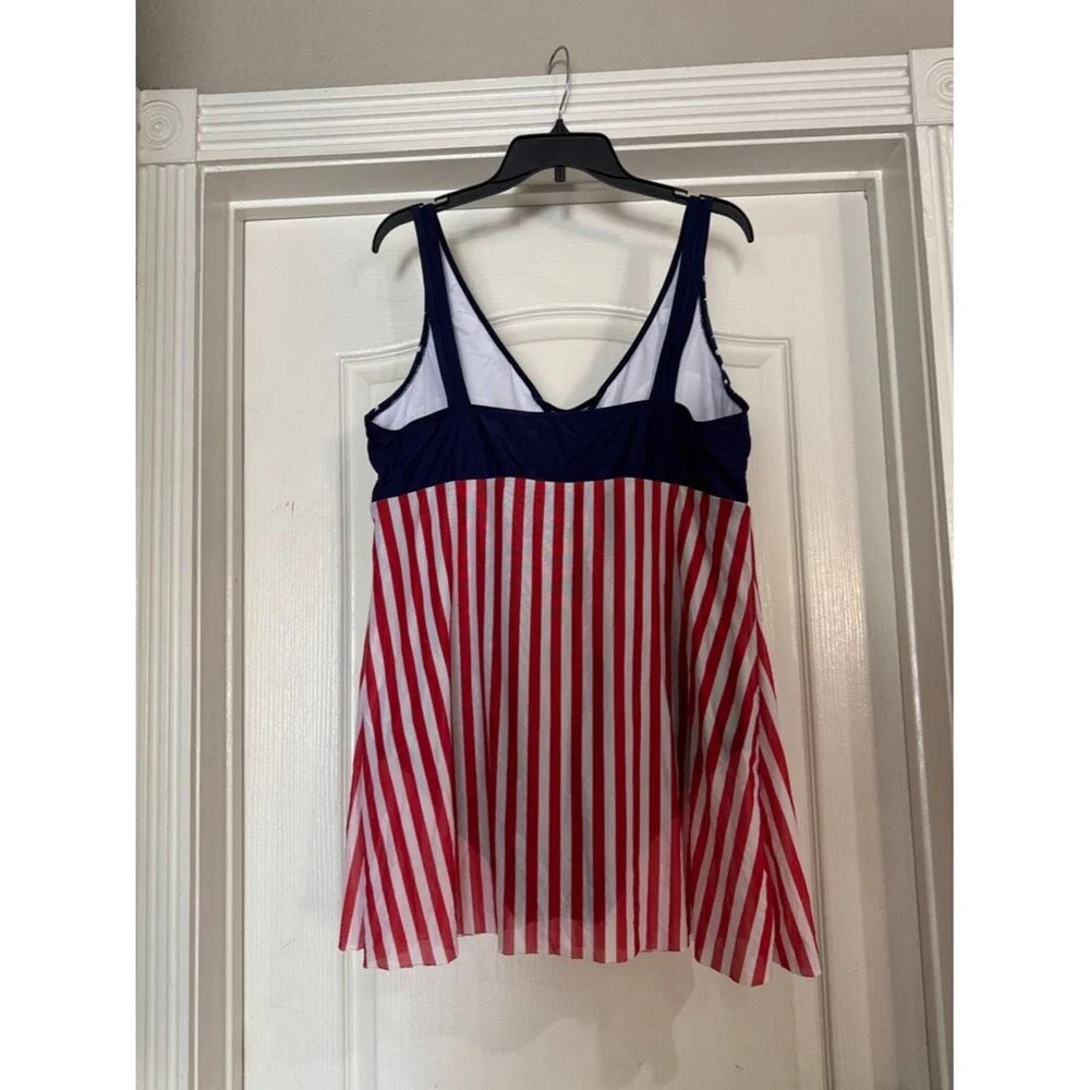 American Trends One Piece Swimsuit Tummy Control Swim Skirt Blue White Red 3XL